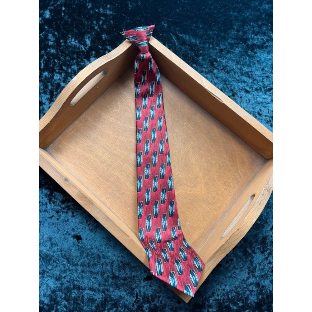 Boys Clip-On Tie Red Blue Geometric 17" Polyester Pre-Tied Necktie